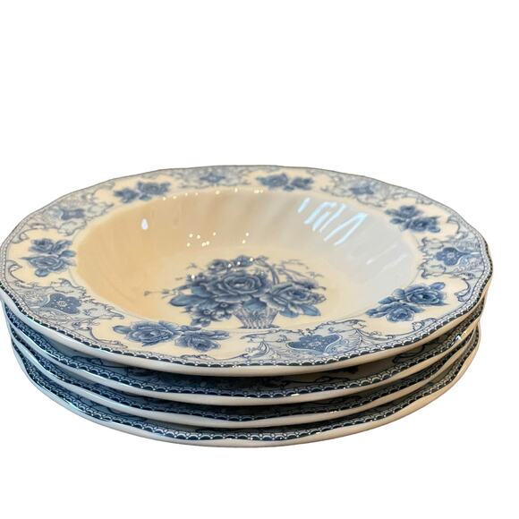 Palate & Plate Blue Rose Floral Porcelain Soup Bowls 8.5" Set 4 Shabby Chic NEW - Picture 6 of 8